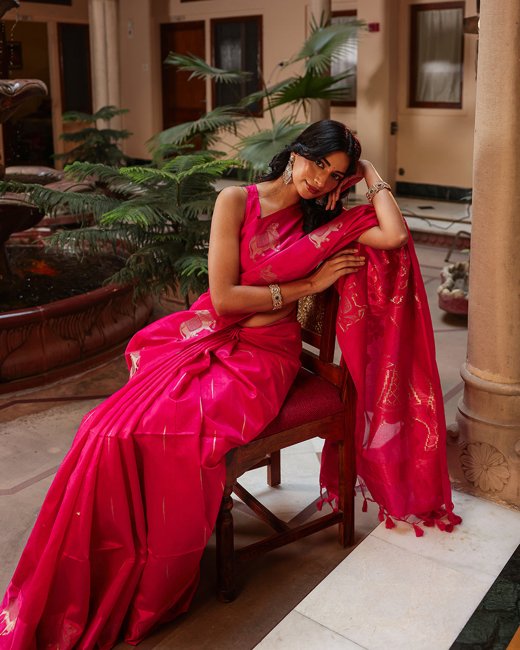 Dark Pink Pichwai Cotton Saree