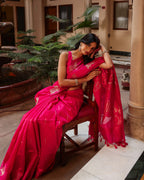 Dark Pink Pichwai Cotton Saree