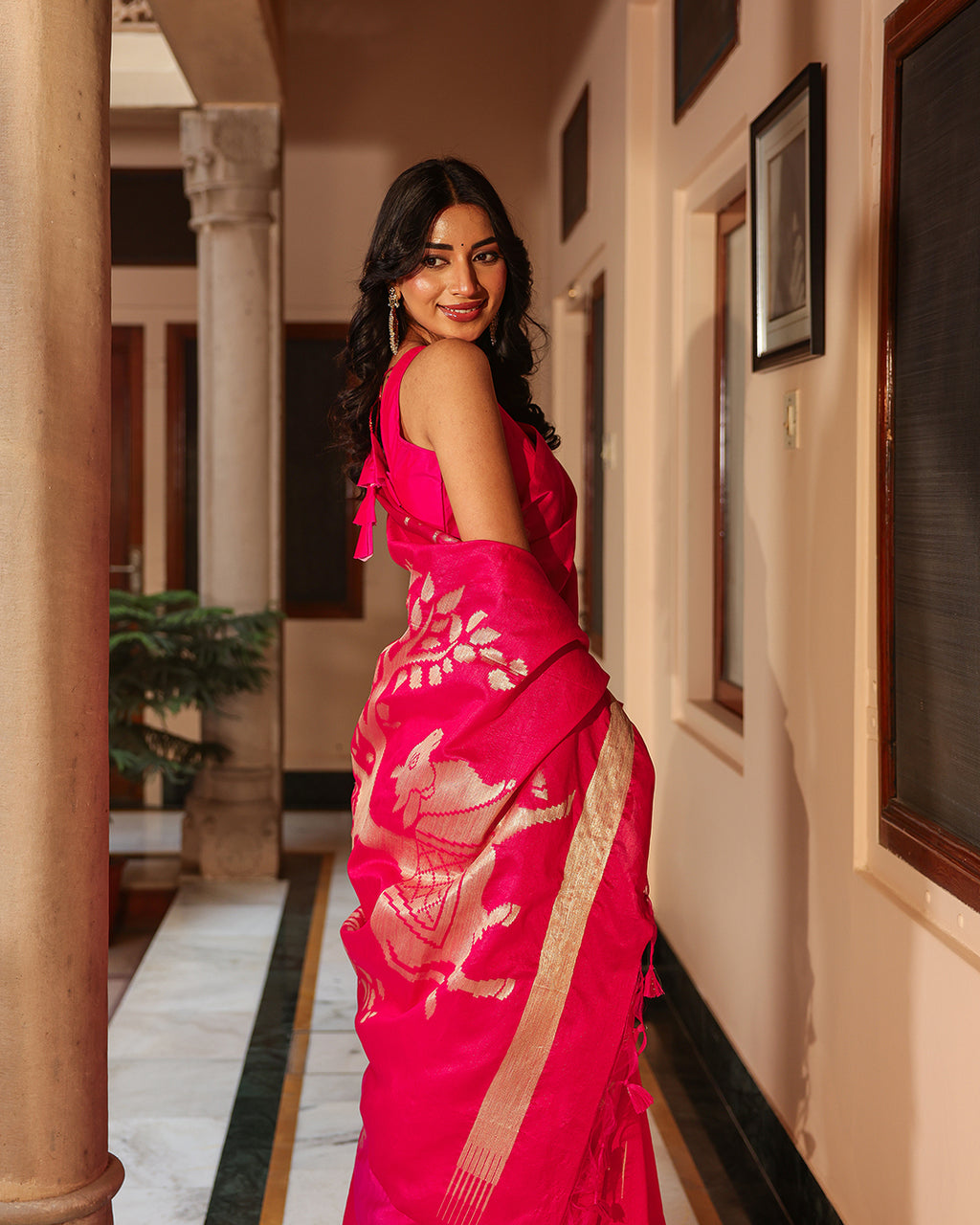 Dark Pink Pichwai Cotton Saree