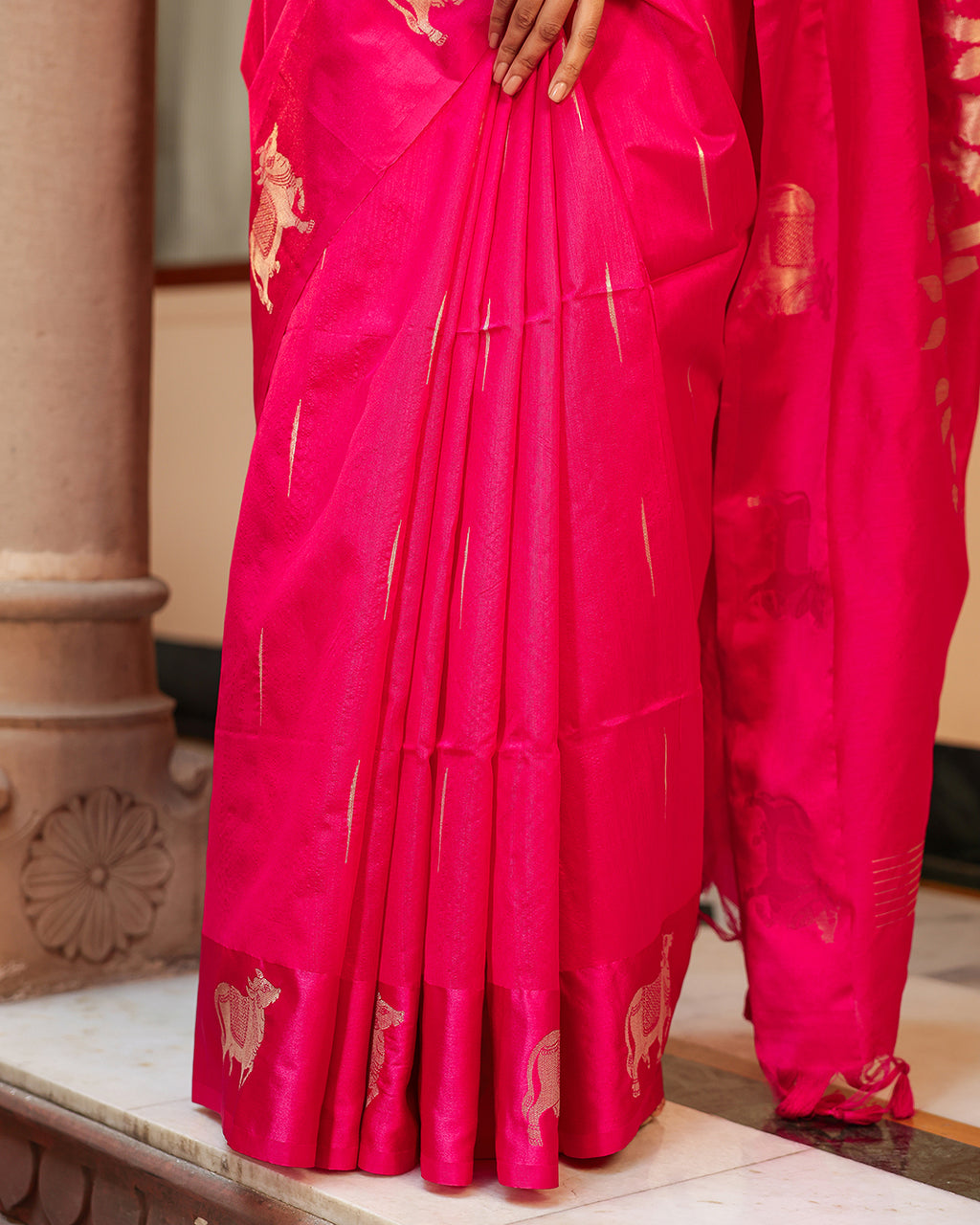 Dark Pink Pichwai Cotton Saree