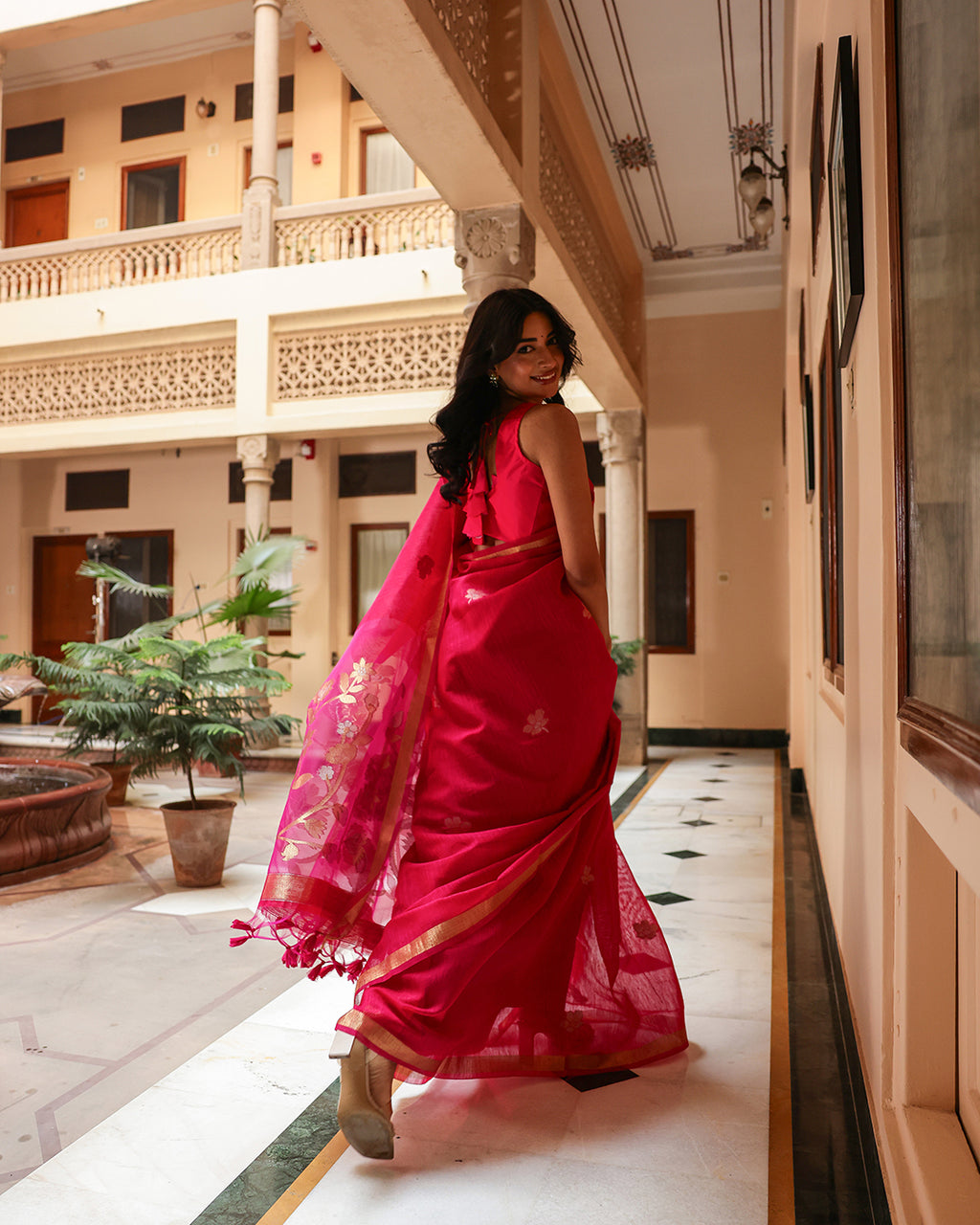 Magenta Pink Silk Linen Saree
