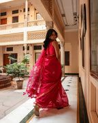 Magenta Pink Silk Linen Saree