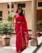 Magenta Pink Silk Linen Saree