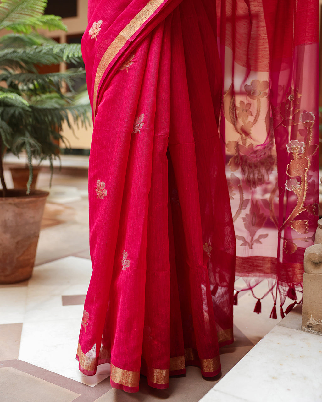 Magenta Pink Silk Linen Saree