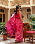 Pink Cotton Golden Border Saree