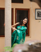 Teal Green Pichwai Cotton Saree