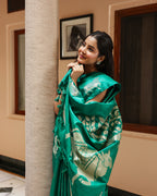 Teal Green Pichwai Cotton Saree