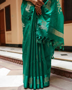 Teal Green Pichwai Cotton Saree