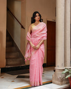 Rose Pink Silk Linen Saree with Zari Border