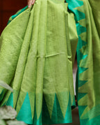 Lime Green Triangle Border Cotton Saree