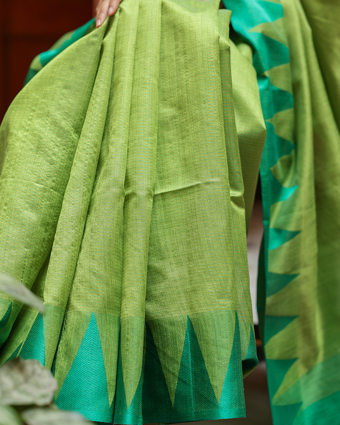 Lime Green Triangle Border Cotton Saree