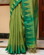 Lime Green Triangle Border Cotton Saree