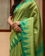 Lime Green Triangle Border Cotton Saree