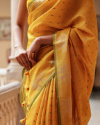 Yellow Elephant Motif Cotton Saree