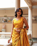 Yellow Elephant Motif Cotton Saree