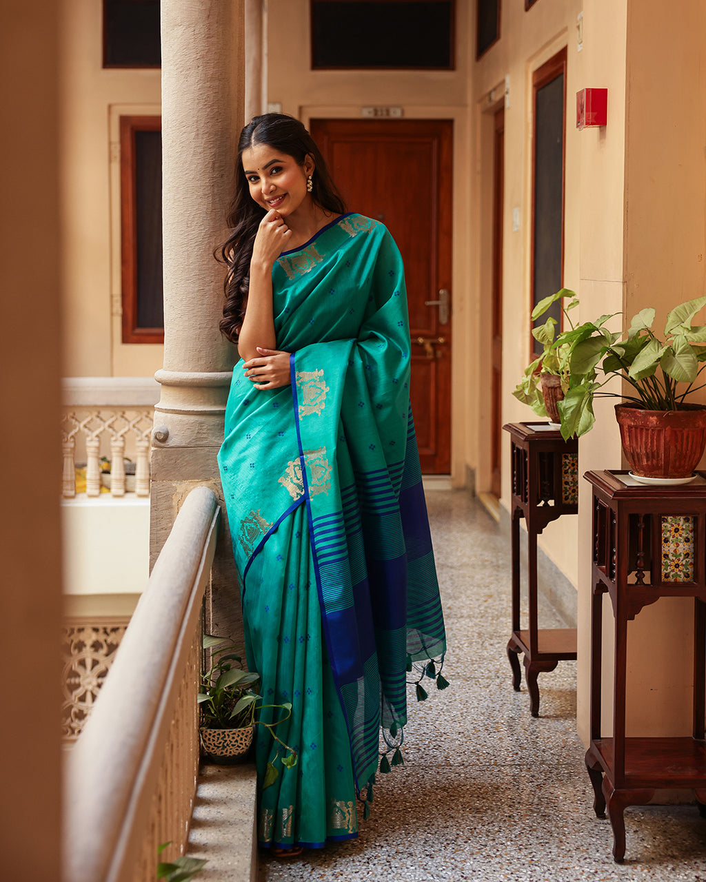 Sea Green Cotton Saree