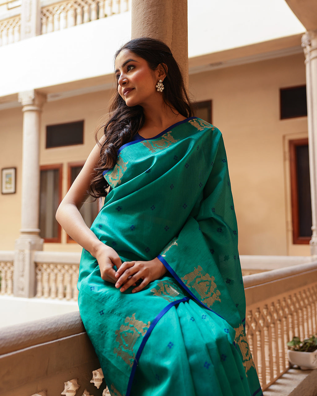 Sea Green Cotton Saree