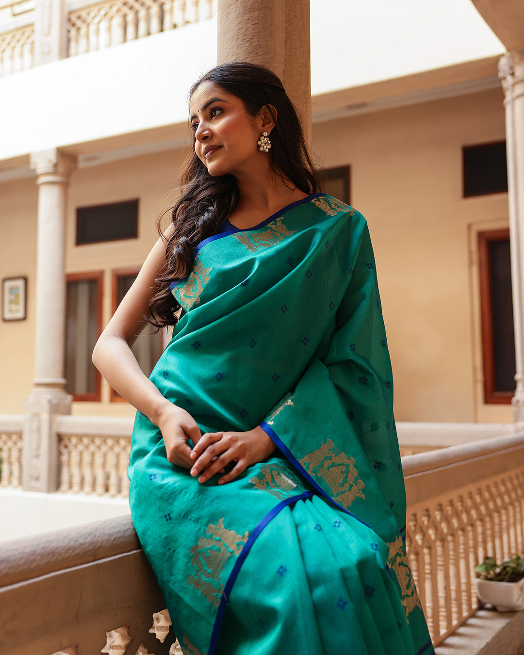 Sea Green Cotton Saree