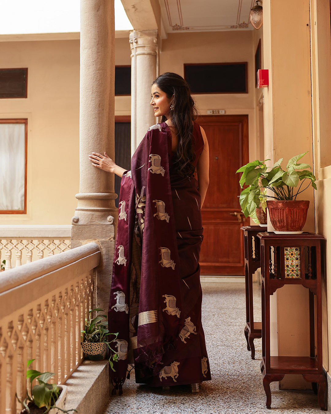 Wine Purple Pichwai Cotton Saree