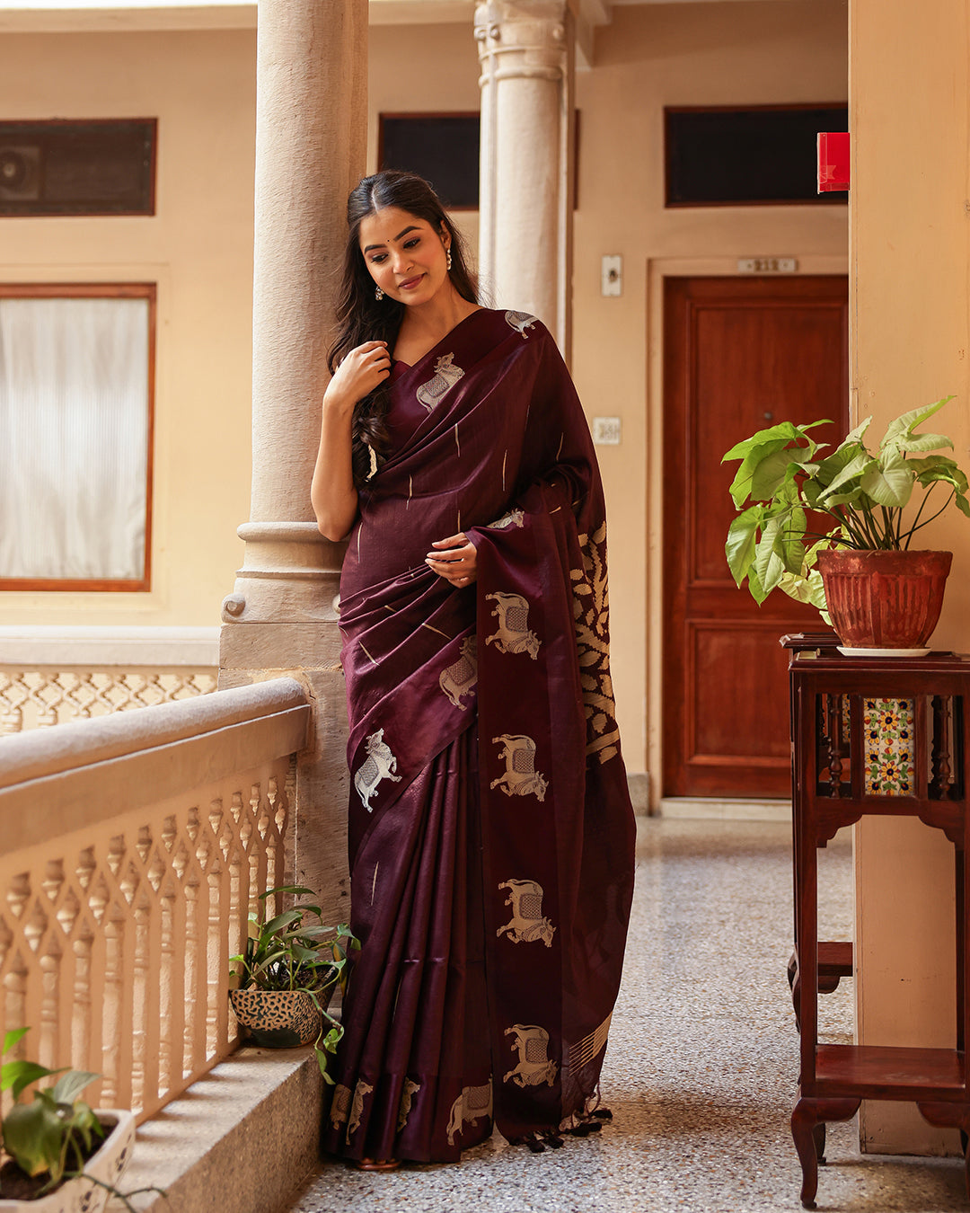 Wine Purple Pichwai Cotton Saree