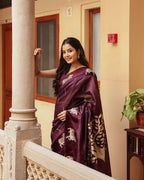 Wine Purple Pichwai Cotton Saree