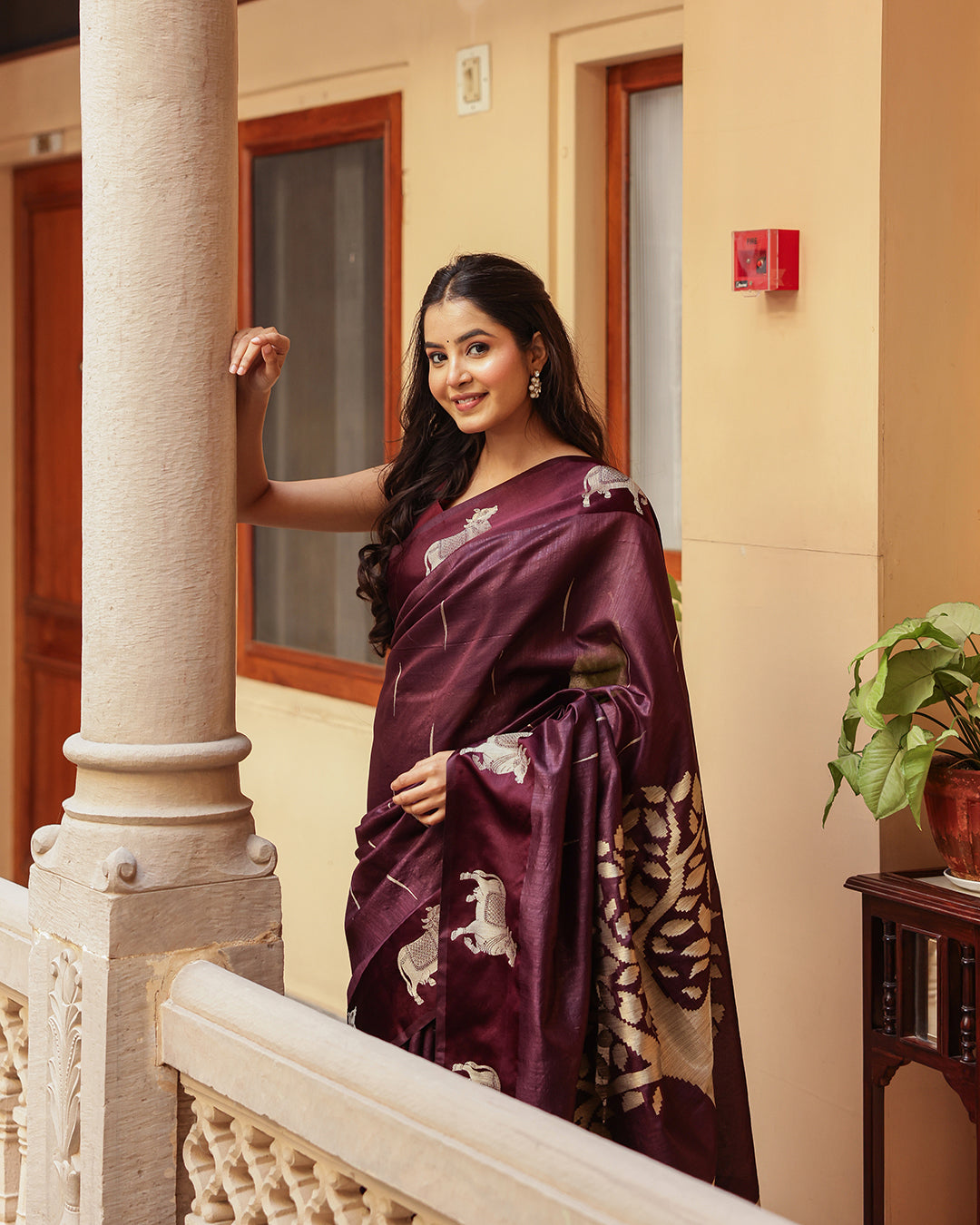 Wine Purple Pichwai Cotton Saree