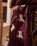 Wine Purple Pichwai Cotton Saree