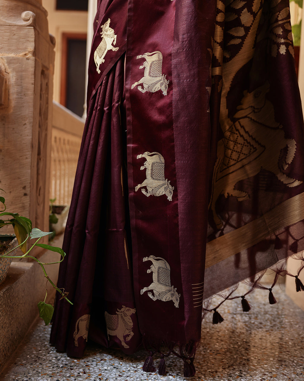 Wine Purple Pichwai Cotton Saree