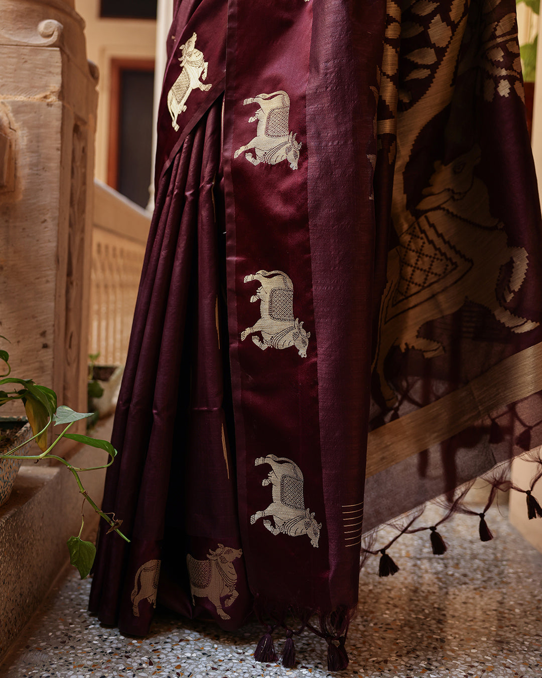 Wine Purple Pichwai Cotton Saree