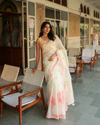 Off White Cotton Pink Saree