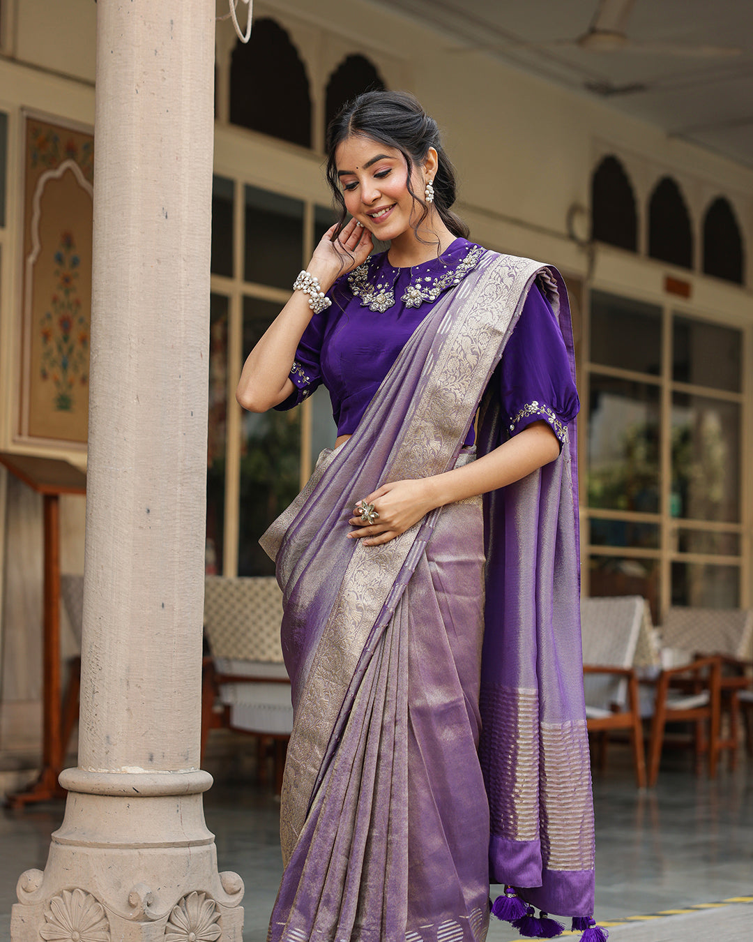 Purple Designer Embellished Blouse Saree