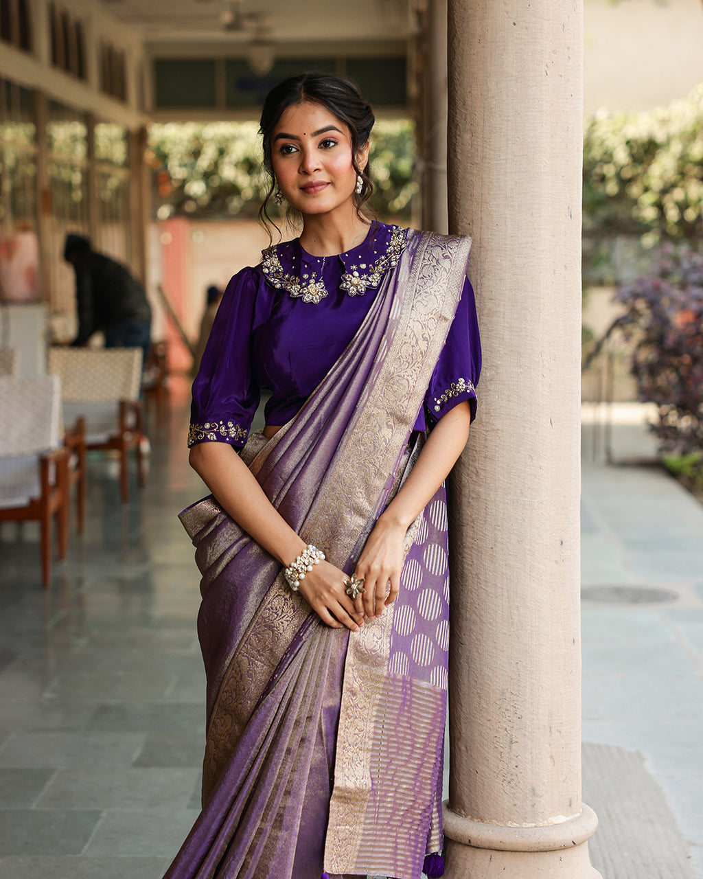 Purple Designer Embellished Blouse Saree
