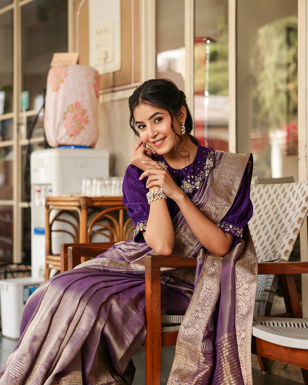Purple Designer Embellished Blouse Saree