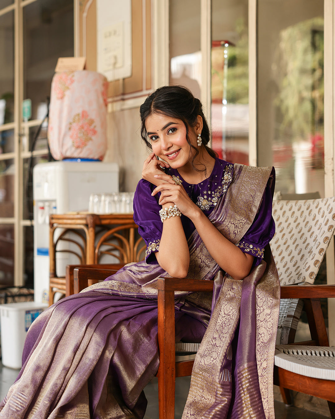 Purple Designer Embellished Blouse Saree
