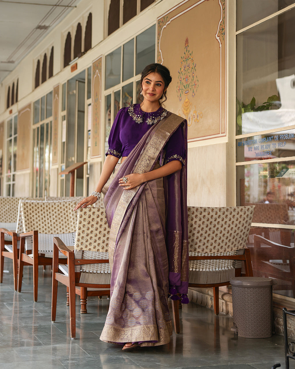 Purple Designer Embellished Blouse Saree