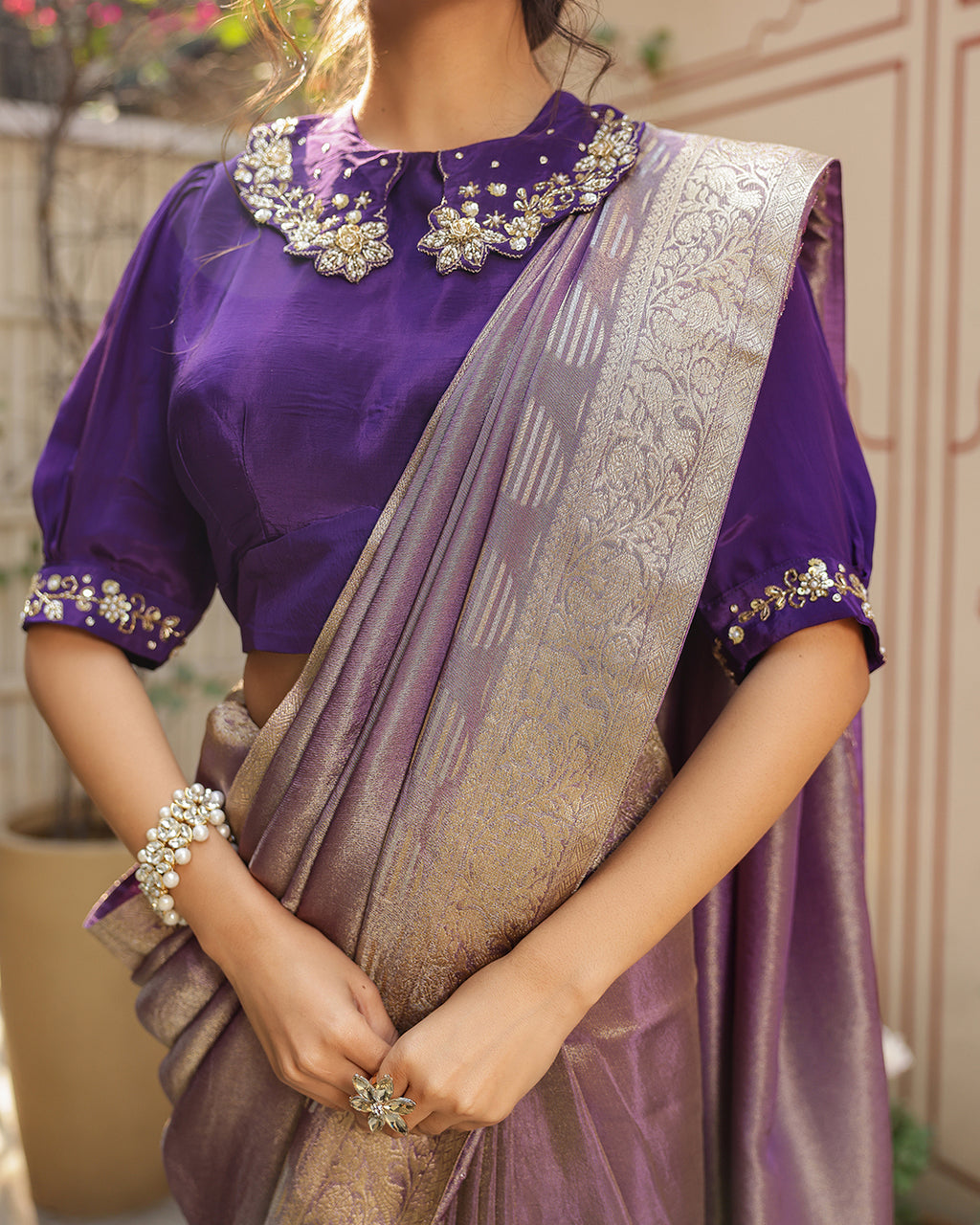 Purple Designer Embellished Blouse Saree
