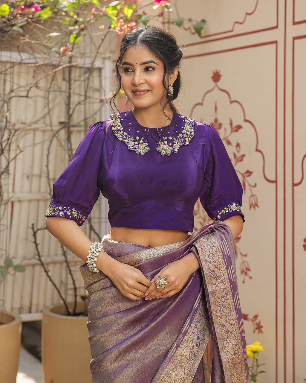 Purple Designer Embellished Blouse Saree