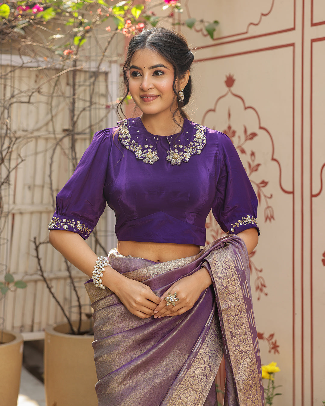 Purple Designer Embellished Blouse Saree