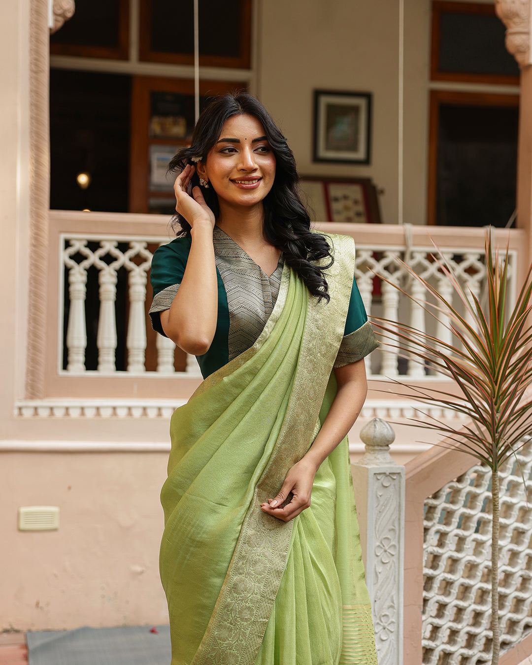 Tea Green Rajasthani Handwork Saree