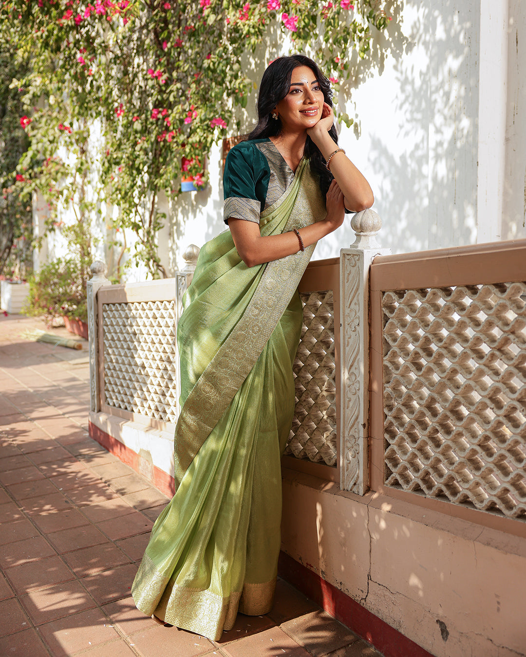 Tea Green Rajasthani Handwork Saree