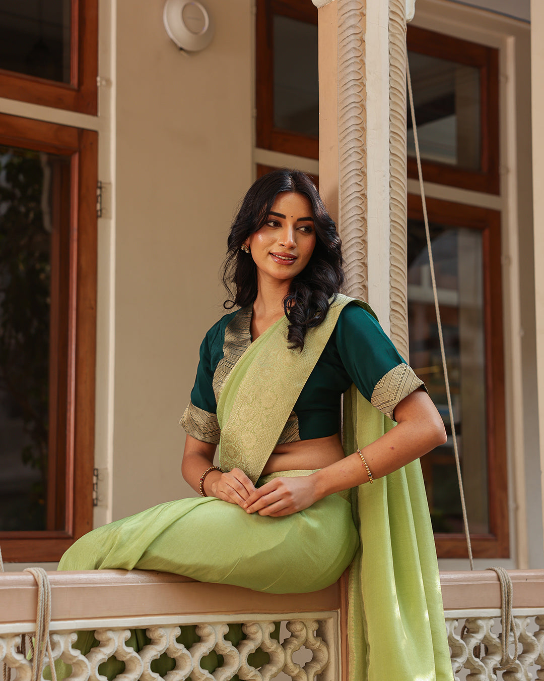 Tea Green Rajasthani Handwork Saree