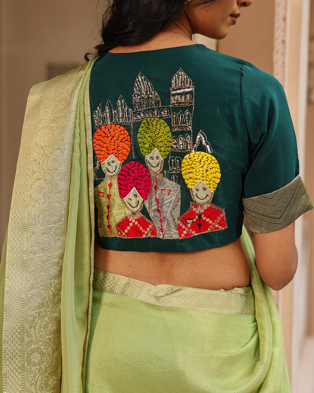 Tea Green Rajasthani Handwork Saree