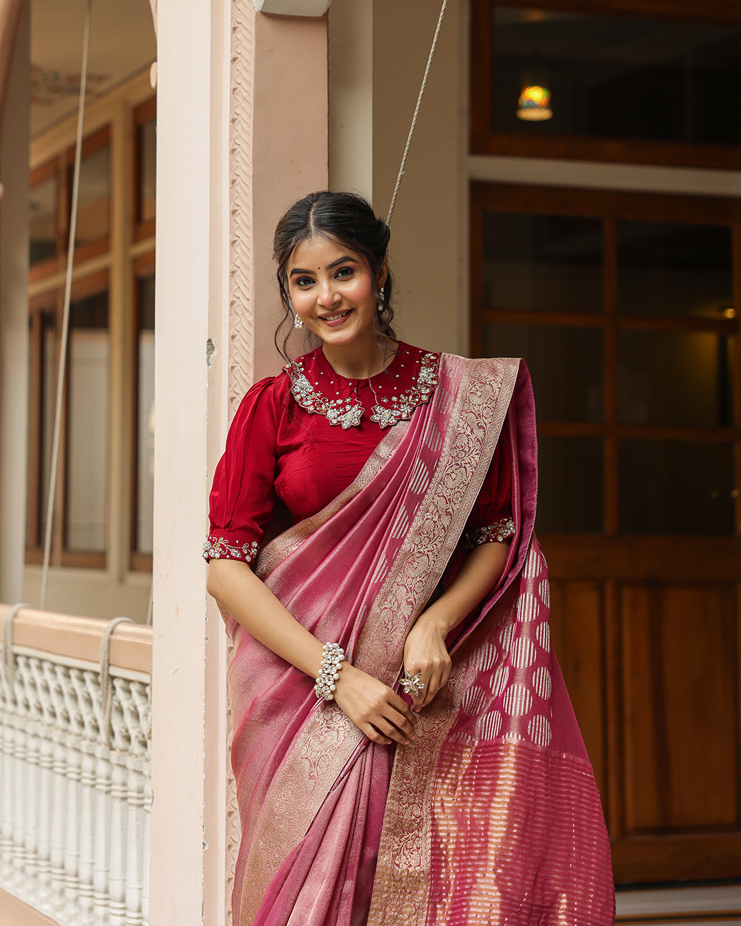 Maroon Designer Embellished Blouse Saree