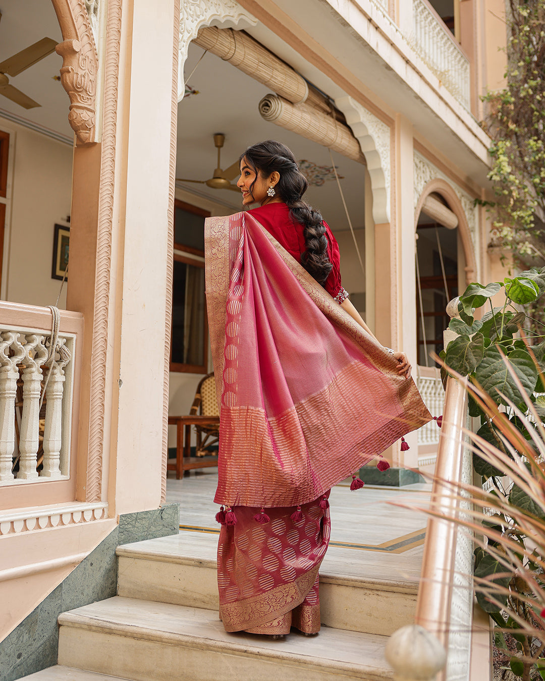 Maroon Designer Embellished Blouse Saree
