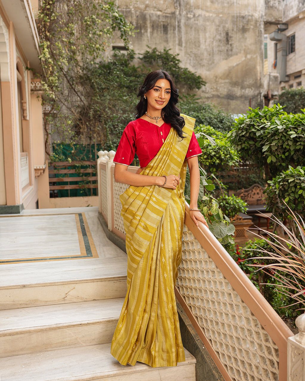 Lime Green Crepe Handwork Blouse Saree