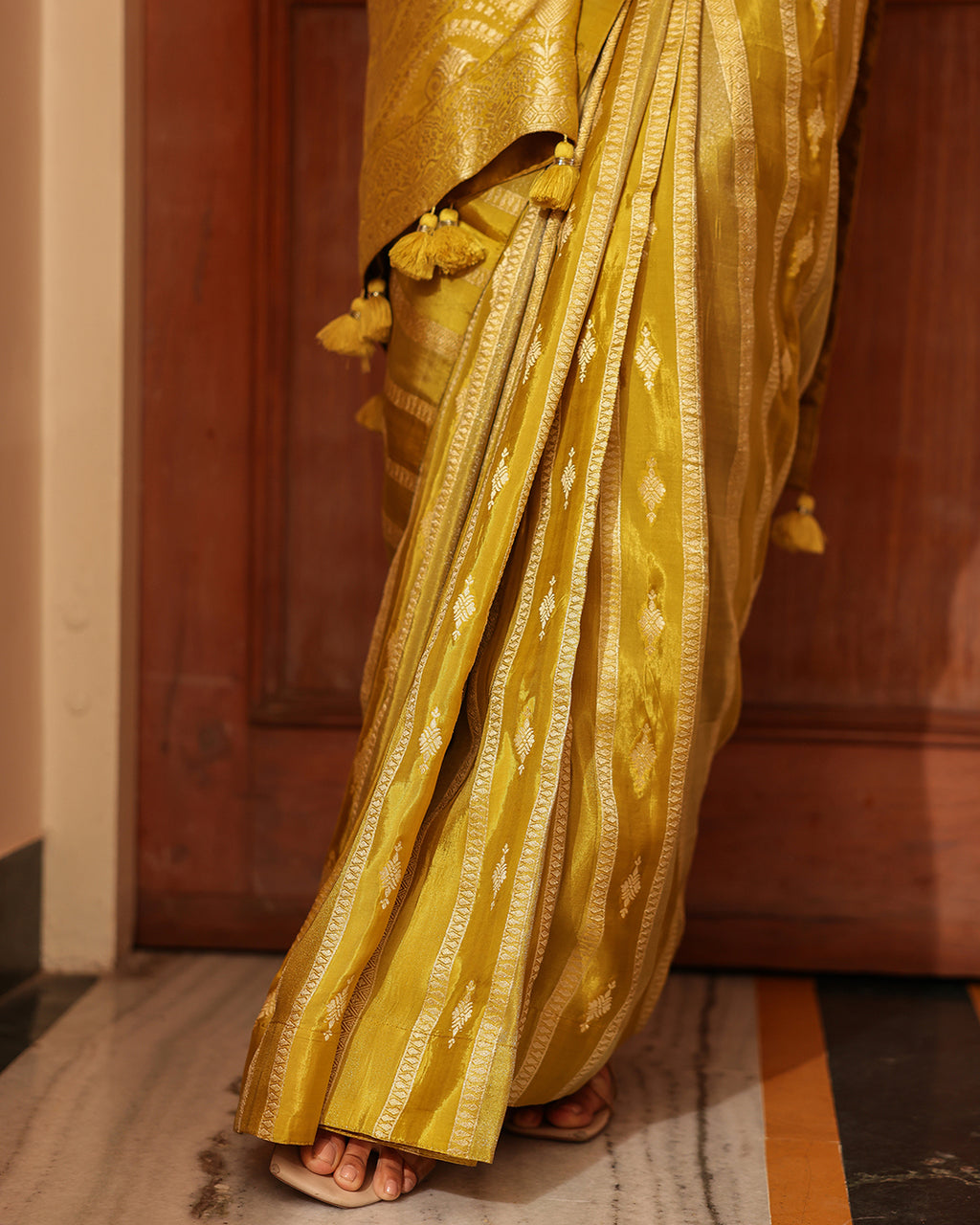 Lime Green Crepe Handwork Blouse Saree