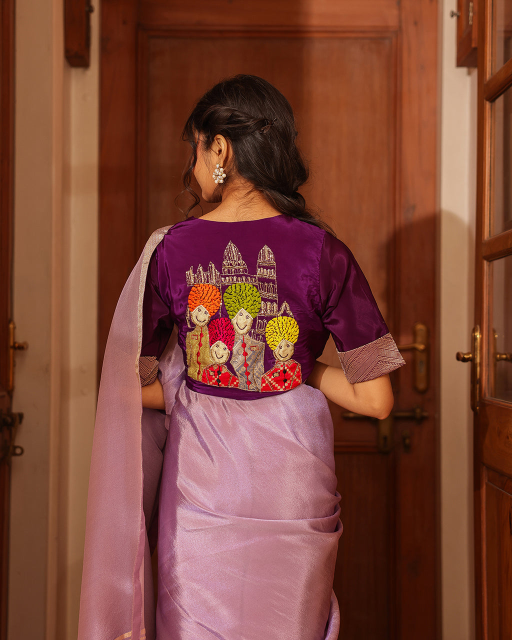 Lilac Rajasthani Handwork Blouse Saree