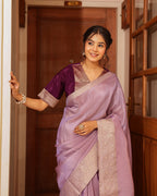 Lilac Rajasthani Handwork Blouse Saree