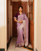 Lilac Rajasthani Handwork Blouse Saree