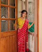 Magenta Silk Tissue Yellow Blouse Saree